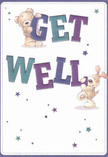 With a wave of playful optimism and heartfelt warmth, this illustrated get well card brings to life two adorable companions-a cuddly teddy bear and a floppy-eared puppy-framed against a gentle, creamy backdrop evocative of a sunlit morning in East Finchley. The pair joyfully interact with the large, vividly coloured 'Get Well' lettering, rendered in bright purple and serene teal, their cheery presence leaping visually toward the viewer. Scattered across the scene are whimsical stars in tonal blues and violets, adding a sense of hope and gentle celebration, like the community spirit felt among neighbours on the High Road. The bear's plush, illustrated fur and the puppy's velvety ears beckon with almost tangible softness, echoing the comfort of a hand-delivered bouquet meant to soothe. This card's visual message radiates kindness and encouragement-the sort of uplifting gesture perfect for bringing a smile to someone in recovery, whether in the tranquillity of their own home or nestled in a hospital room nearby.