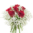Presented in a classic style, this bouquet's focal point is its vibrant array of six crimson roses, each bloom captured in a moment of lush, velvety fullness. Draped elegantly around the roses is a generous mass of delicate white baby's breath, their fine, cloud-like blossoms lending the composition an air of lightness and grace-evocative of a fresh morning in East Finchley near the leafy expanse of Cherry Tree Wood. The rich red blooms are harmoniously balanced by the ethereal gypsophila, setting a romantic yet tranquil mood. At the bouquet's base, the stems are bundled with precision, their freshness promising longevity. The pristine white background amplifies every nuance of colour and texture, underscoring the arrangement's refined simplicity and heartfelt sentiment. Perfect for celebrating cherished moments-a birthday, anniversary, or gesture of gratitude-this bouquet is thoughtfully created by local East Finchley florists to evoke connection, beauty, and sincere emotion.